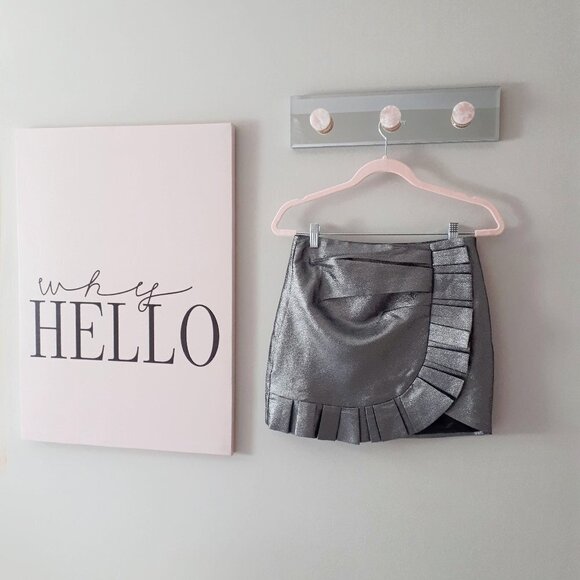 NWT Do+Be charcoal grey silver metallic thread pleated asymmetrical miniskirt, M - Picture 11 of 13